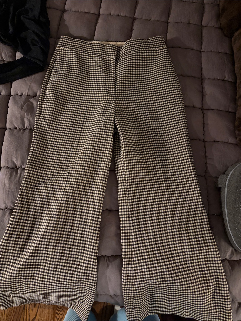 Rebecca Taylor Brown & Cream Gingham Wide-Leg Pants